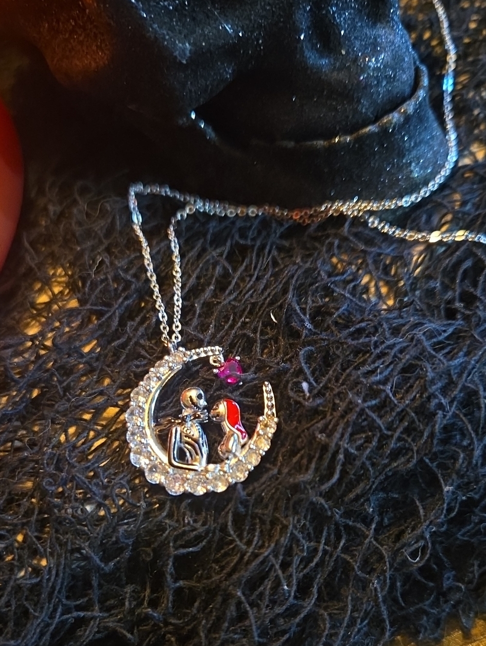925 Sterling Nightmare before Christmas Pendant Necklace with Red Accent